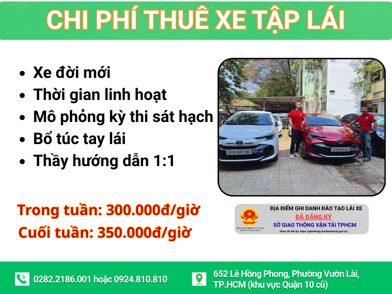 chi phí thuê xe tập lái xe ô tô số sàn số tự động 